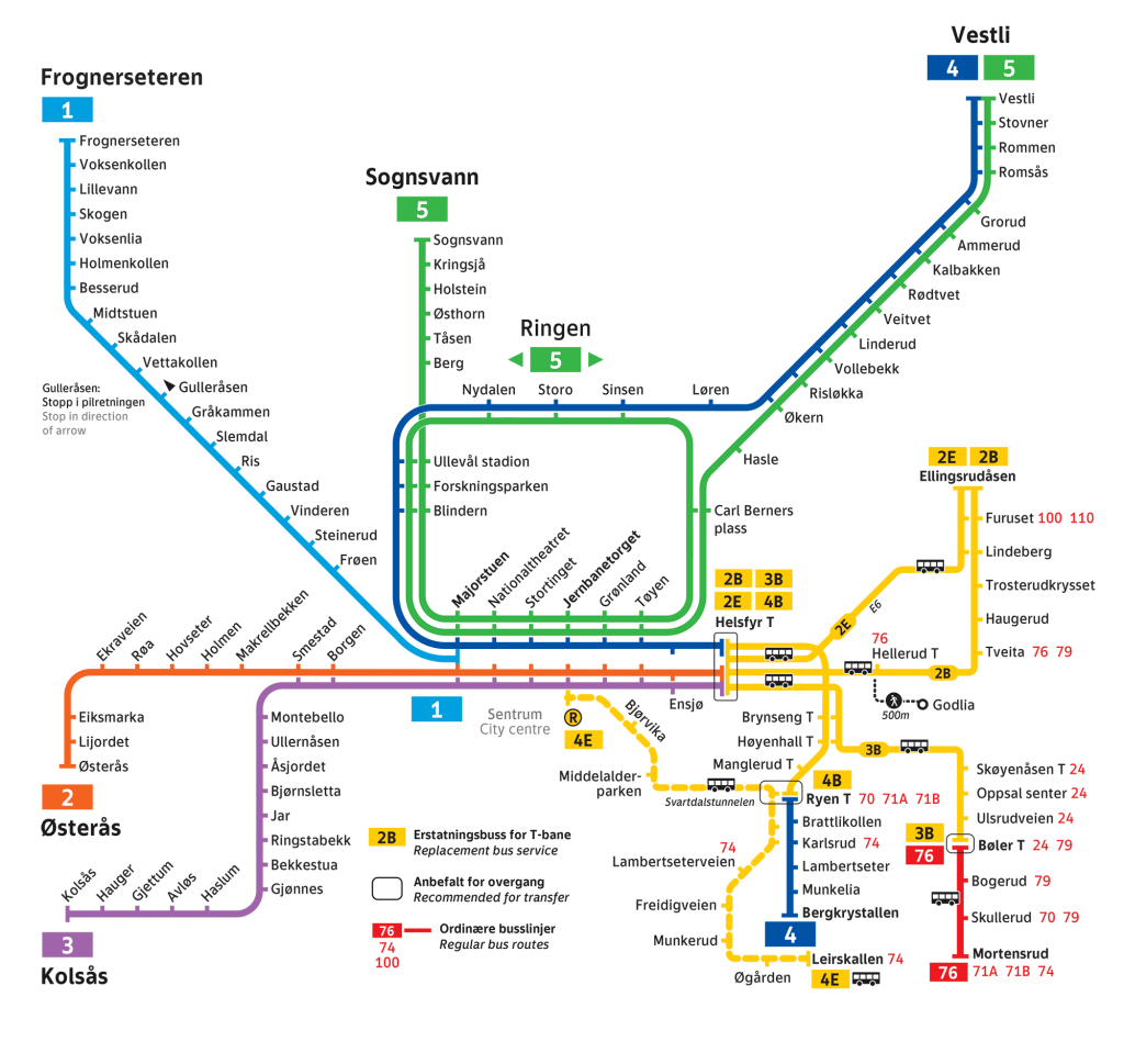 Linjekart for T-banen 18. til 29. mai 2023