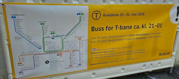 Kveldene 25. - 31. mai 2026
Buss for T-bane ca. kl 21-01